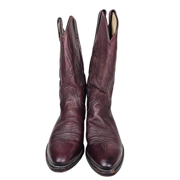 Vintage Dan Post Leather Western Cowboy Boots Burgundy Embroidered Men's 8.5D - Picture 3 of 12